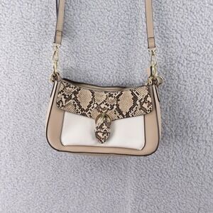 Nanette Lepore Snake‎ Print Crossbody Bag Beige Cream Gold Accent